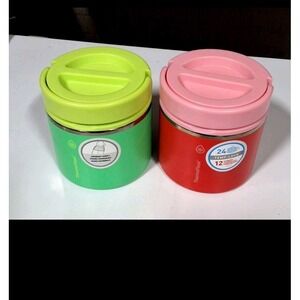 ThermoFlask 20 oz Double Wall Insulated Food Jar, 2-Pack, Pink And Green